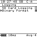 Log4.PoE main screen with binary mode indicated.