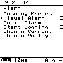 Log4.USB Alarm options screen