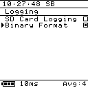 Log4.USB main screen with binary mode indicated.